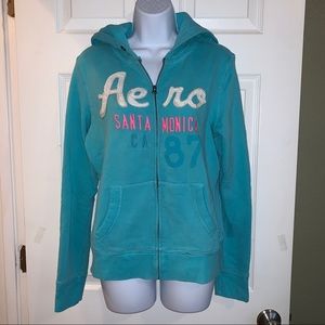 Aeropostale Blue & Pink Zip Hoodie Size Large